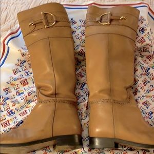 GUCCI Tan Leather Riding Boots w/Buckle, Sz. 37/7